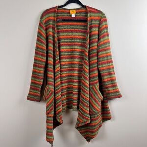 Ruby Rd Top Womens Medium Open Front Cardigan Stripped Casual Orange Green